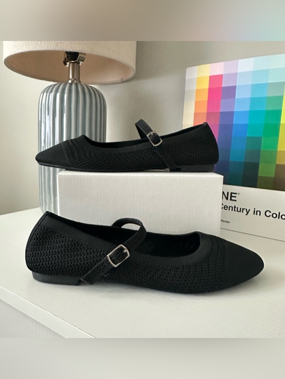 Tahari Black Knit Mary Jane Ballet Flats NWOT 6.5